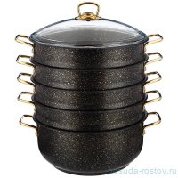 Кастрюля-мантоварка 26 см со стеклянной крышкой антипригарное покрытие 5,3 л &quot;Agness&quot; / 273027