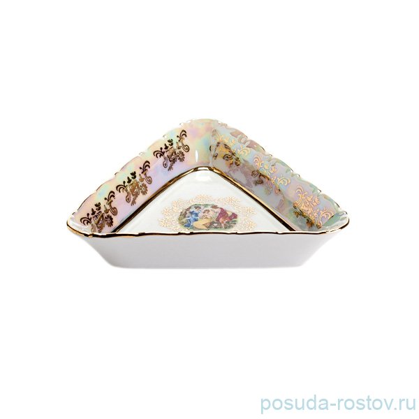 Салатник 14 см треугольный  Porcelaine Czech Gold Hands "Симона /Мадонна перламутр" / 061164