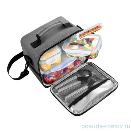 Термосумка для переноса еды (с 3 емкостями 2 х 0,5 л, 1,5 л) антрацитовая &quot;FRESHBOX&quot; / 142434