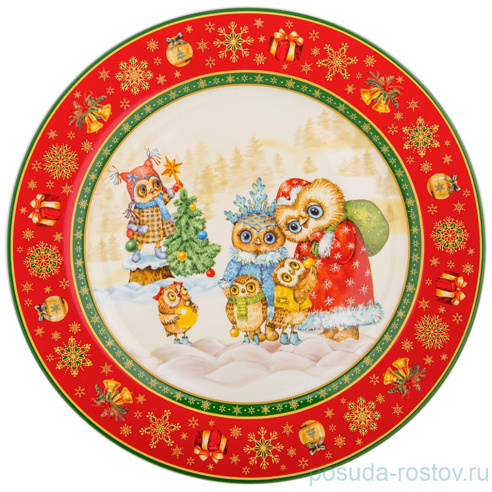 Тарелка 27 см 1 шт красная "Новогодняя сказка /Совы" / 225153 Тарелка 27 см 1 шт красная "Новогодняя сказка /Совы" / 225153