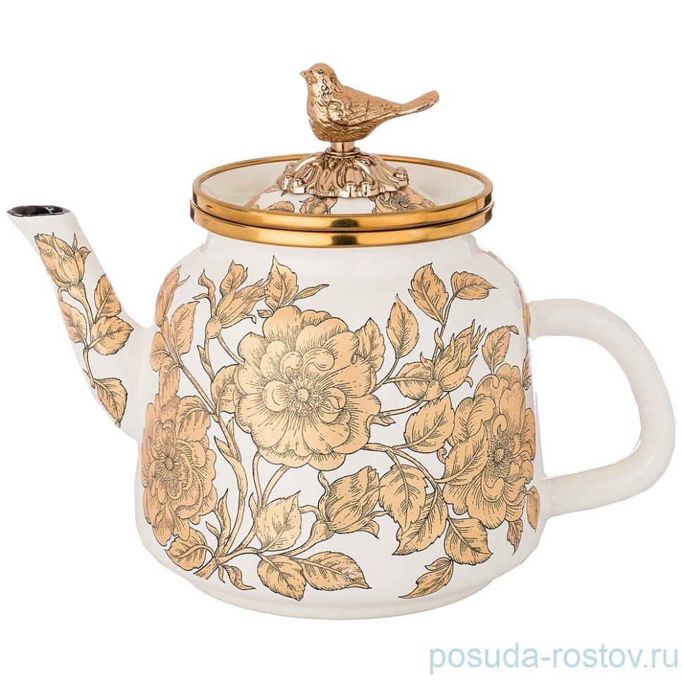 Чайник 1 л эмалированный белый "agness /золотые цветы" / 196409 Чайник 1 л эмалированный белый "agness /золотые цветы" / 196409