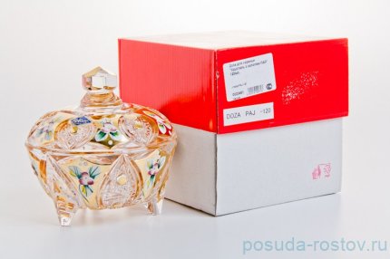 Вазочка 12 см с крышкой на 3-х ножках &quot;Хрусталь с золотом&quot; / 043952