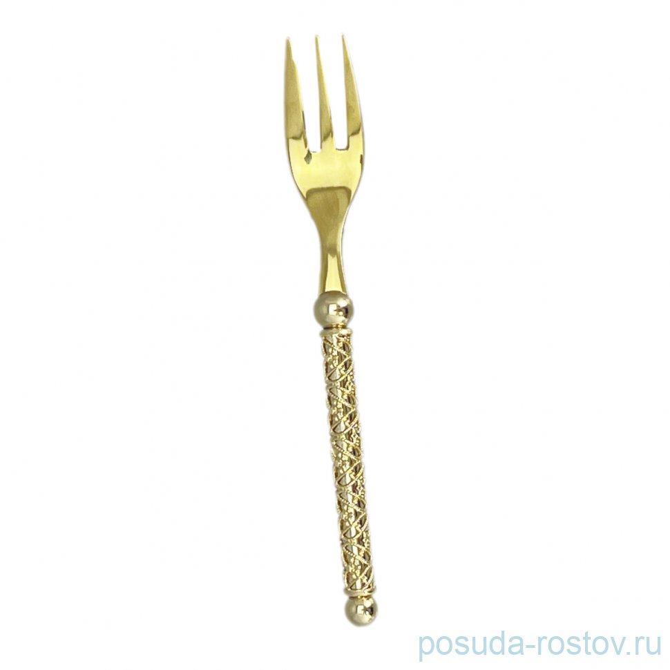 Столовый прибор вилка десертная 15 см "стразы /золото" / 275854
