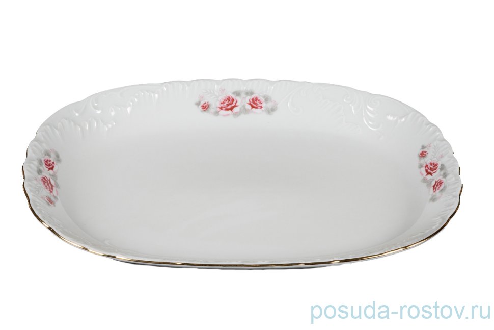 Блюдо 33 х 23 см овальное "Рококо /577 /Серая роза /золото" / 127647