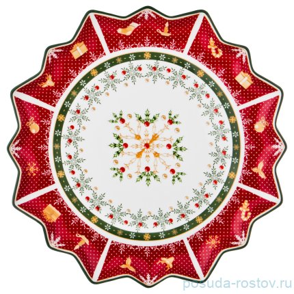 Блюдо 38 х 4 см круглое &quot;Christmas Collection /Снежинка красная&quot; / 192446