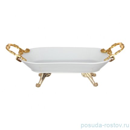Блюдо овальное 22,5 х 13 х 7,5 см н/н с ручками малое золотое Zec  / 333467