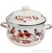 Кастрюля 22 х 13 см с крышкой эмалированная 3,6 л &quot;Лесная сказка /Снегири&quot; / 379296