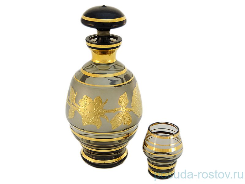 Набор для ликёра 7 предметов (графин 500 мл + 6 стопок по 50 мл) дымчатый "Золотая роза" / 018766