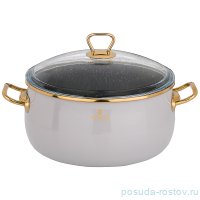 Кастрюля 24 см с крышкой эмалированная 5,3 л антипригарное мраморное покрытие серая &quot;Agness /Тюдор&quot; / 206409