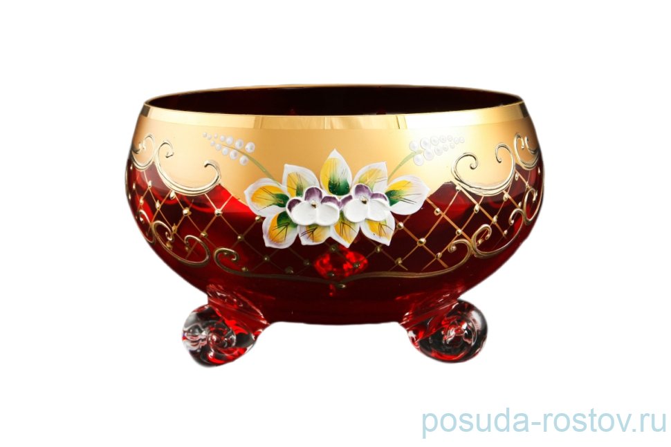 Конфетница 16 см на 3-х ножках красная "Лепка сеточка" / 096870
