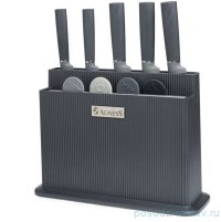 Набор кухонных ножей 10 предметов (5 ножей, 4 доски) на подставке черно-серый Agness / 379196