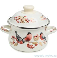 Кастрюля 16 х 10 см с крышкой эмалированная 1,5 л &quot;Лесная сказка /Снегири&quot; / 379293