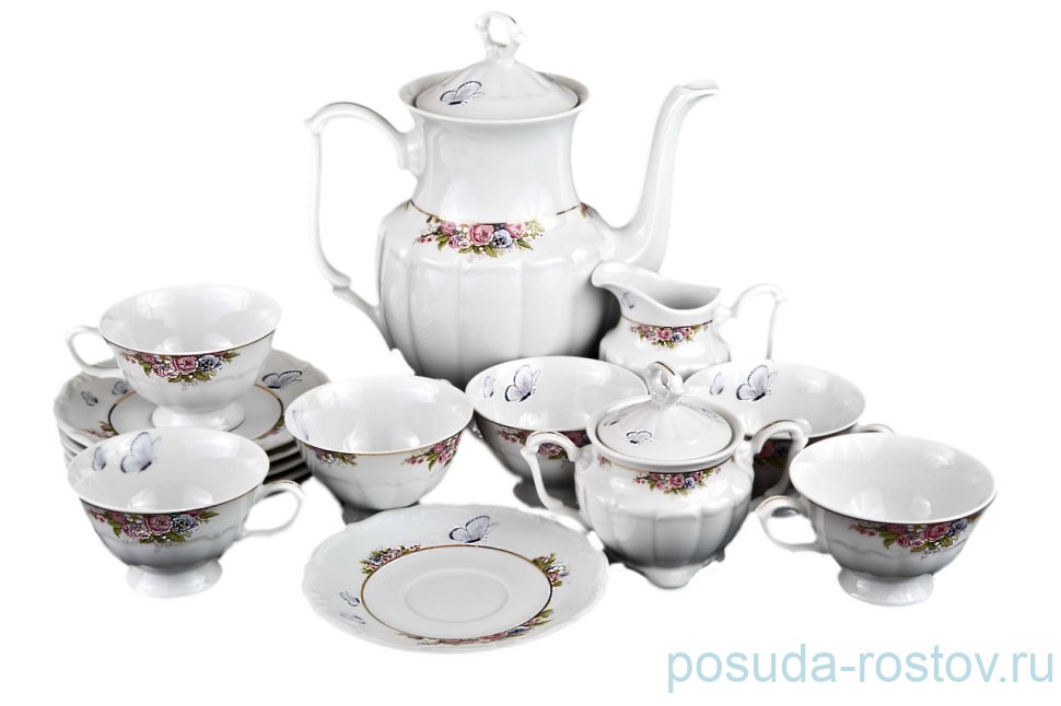 Кофейный сервиз на 6 персон 15 предметов "Мария-Тереза /Цветы и бабочки" (220 мл) / 061467