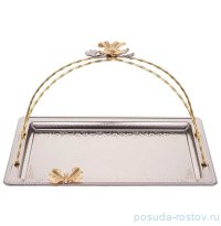 Поднос прямоугольный 35 х 25,5 х 20 см с ручкой платина &quot;Бабочки&quot; / 328097