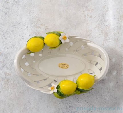 Корзина 28 х 20 см с ручками овальная &quot;Лимоны&quot; / 299184