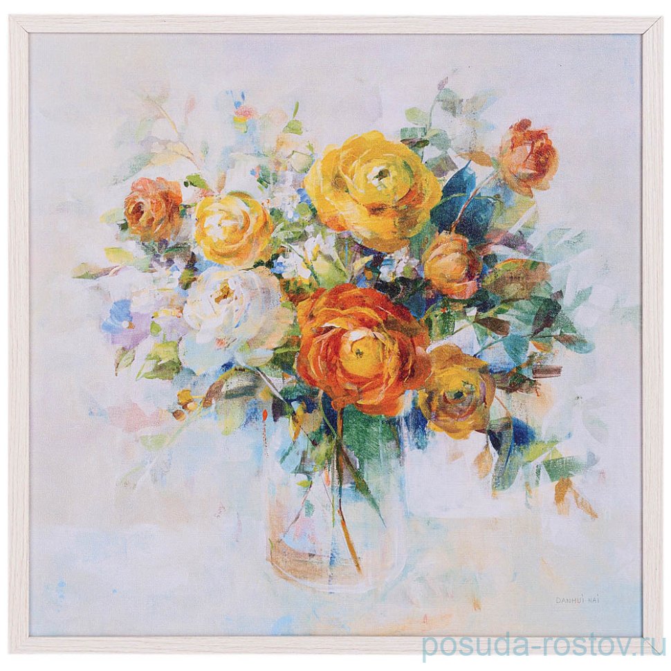 Панно 50 х 50 см "Букет" /рамка цвета жемчуга / 270106