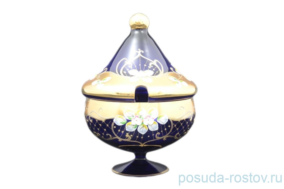 Вазочка 16 см с крышкой н/н "Лепка синяя" S-A / 062763