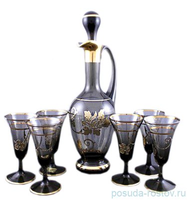 Набор для ликера 7 предметов (графин 750 мл + 6 рюмок по 90 мл) "Золотой цветок" / 018847
