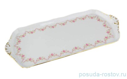 Поднос 38 см прямоугольный &quot;Соната /Розовый цветок&quot; / 159162