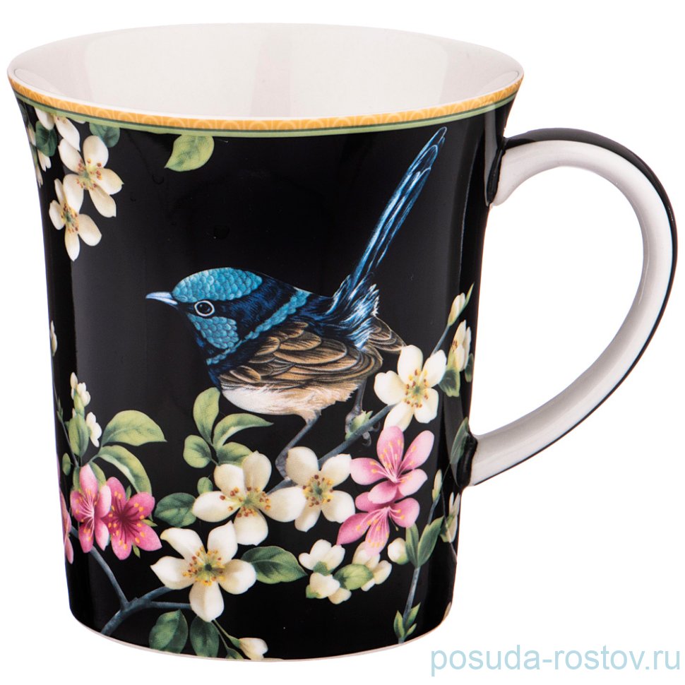Кружка 420 мл чёрная "Цветущий сад" / 209316