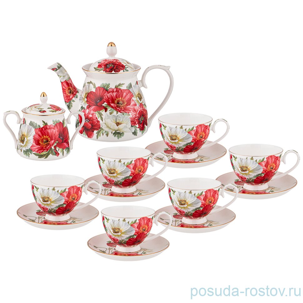 Чайный сервиз на 6 персон 14 предметов белый "маки" / 271677 Чайный сервиз на 6 персон 14 предметов белый "маки" / 271677