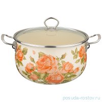 Кастрюля 16 см со стеклянной крышкой эмалированная 6,5 л &quot;Корейская роза&quot; / 231619