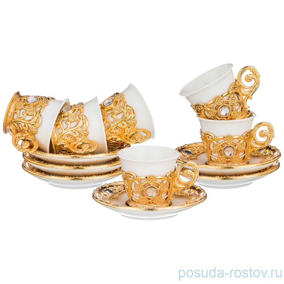 Набор кофейных пар 50 мл 6 шт "Плюмаж /золото" / 188937