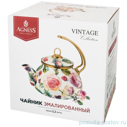 Чайник 2,2 л эмалированный &quot;Agness /Винтаж /Розы&quot; / 196384
