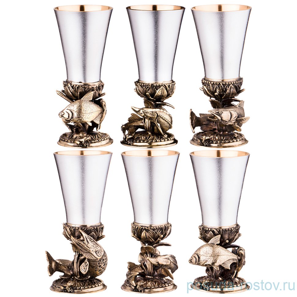 Рюмки 50 мл 6 шт "Рыбалка" (кожаный футляр) / 256992
