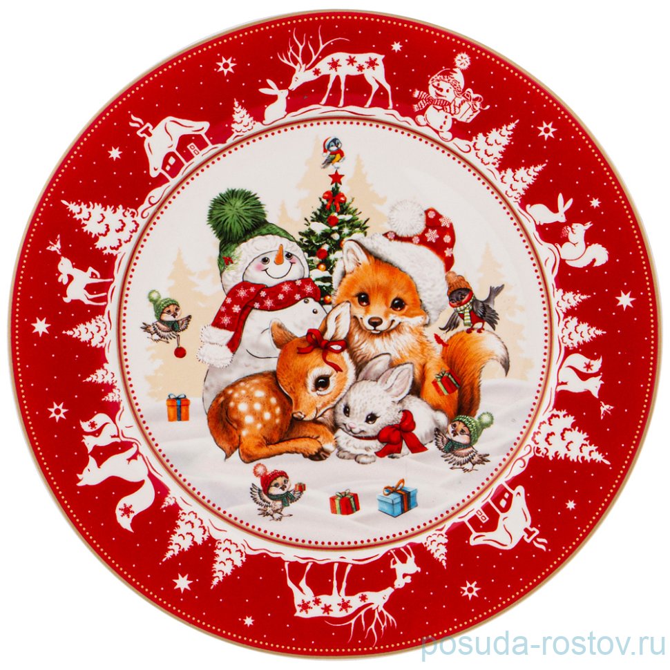 Тарелка 19 см красная "С Новым годом! /Ёлка" / 268584
