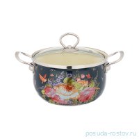 Кастрюля 3 л чёрная (18 х 13 см) /эмалированная /стеклянная крышка &quot;agness /роскошный сад&quot; / 195970