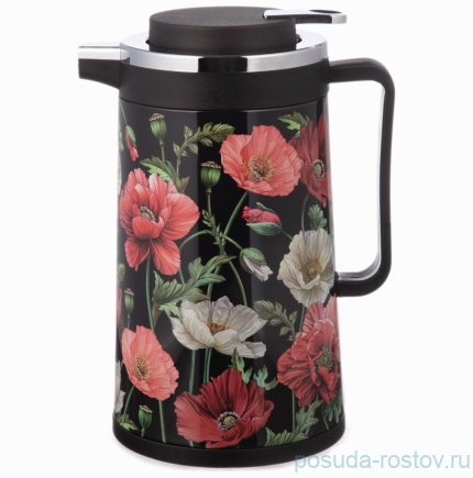 Термос 950 мл со стеклянной колбой крышка с клапаном &quot;Маки&quot; / 380080