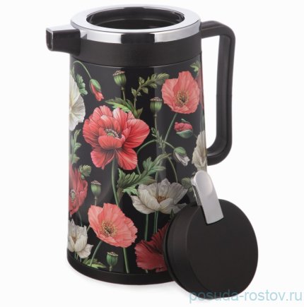 Термос 950 мл со стеклянной колбой крышка с клапаном &quot;Маки&quot; / 380080