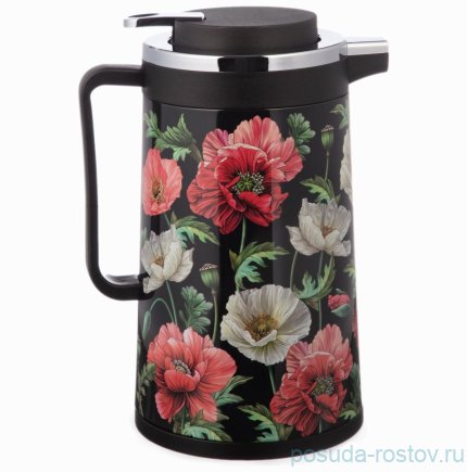 Термос 950 мл со стеклянной колбой крышка с клапаном &quot;Маки&quot; / 380080