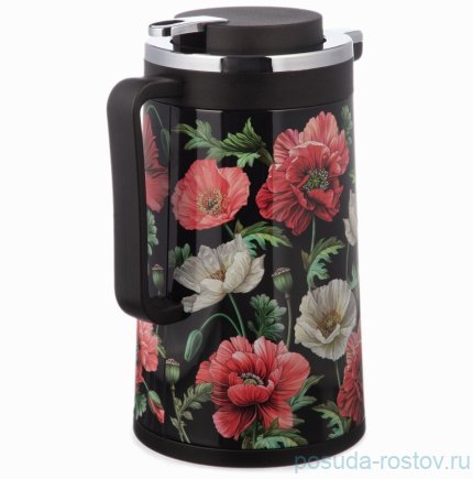 Термос 950 мл со стеклянной колбой крышка с клапаном &quot;Маки&quot; / 380080