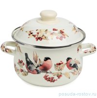 Кастрюля 18 х 11 см с крышкой эмалированная 2 л &quot;Лесная сказка /Снегири&quot; / 379294