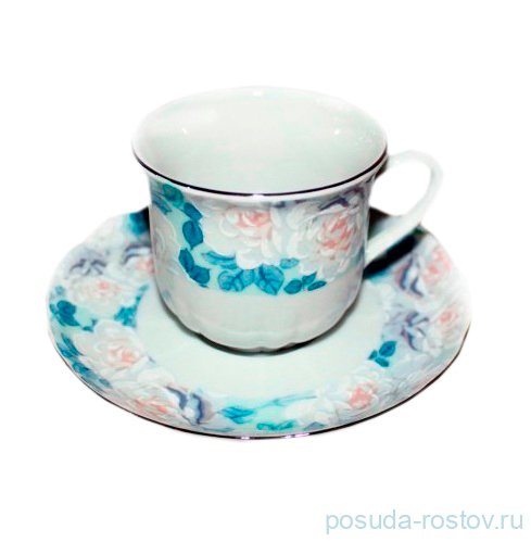 Кофейная пара 155 мл 1 шт "Роза /Голубая роза /платина" / 245456