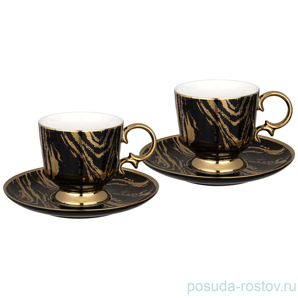 Набор чайных пар 250 мл 4 шт "чёрные /золото" / 233304