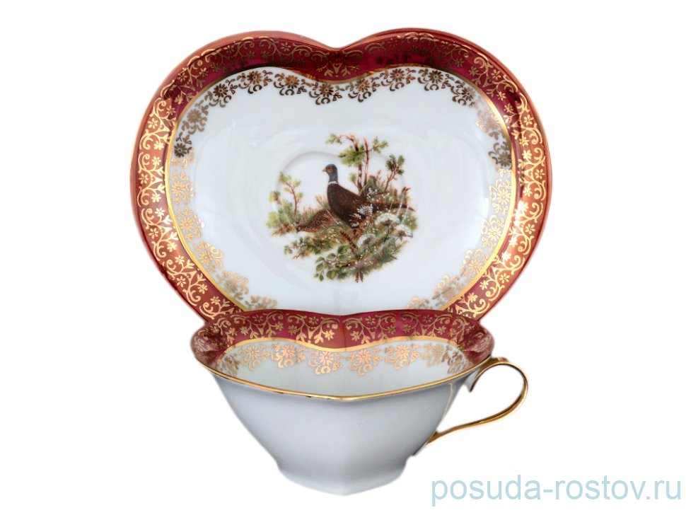 Чайная пара 150 мл сердце "Корона /Охота красная" / 083890