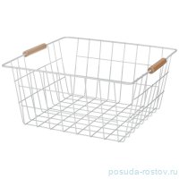 Корзина 31,5 х 30,5 х 15,5 см с деревянными ручками белая agness / 354509