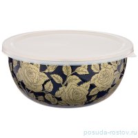 Салатник 24 х 10,5 см эмалированный 2,8 л с пластиковой крышкой кобальт &quot;Agness /Ренессанс /Розы&quot; / 210669
