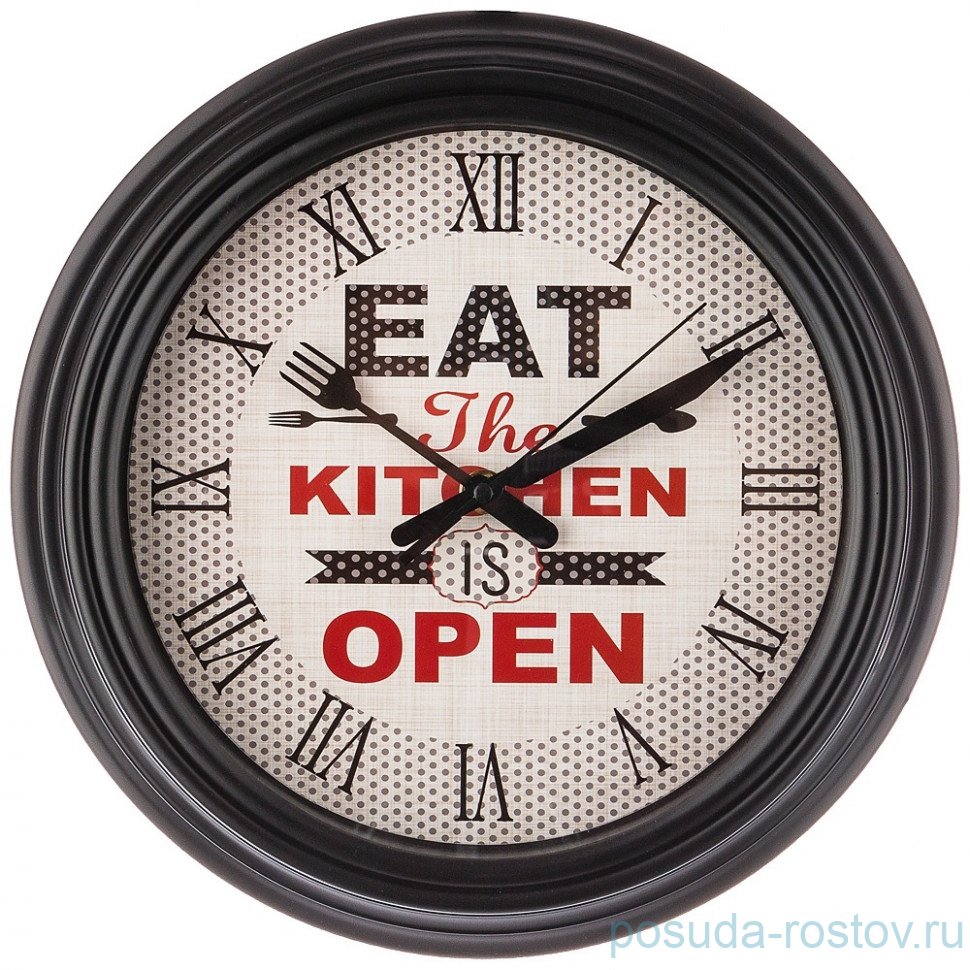 Часы настенные 31 см кварцевые круглые черные "CHEF KITCHEN" / 197433