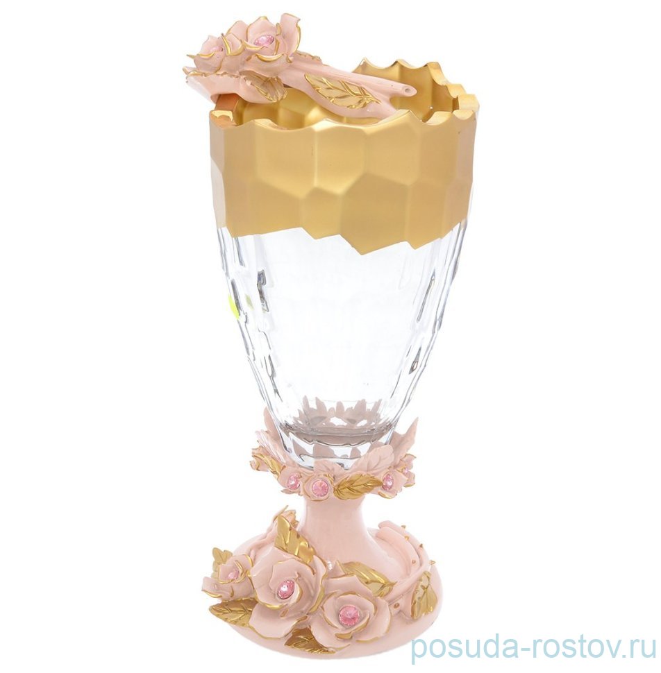 Ваза для цветов 42 см н/н "Розовые розы /золото" / 049853 Ваза для цветов 42 см н/н "Розовые розы /золото" / 049853