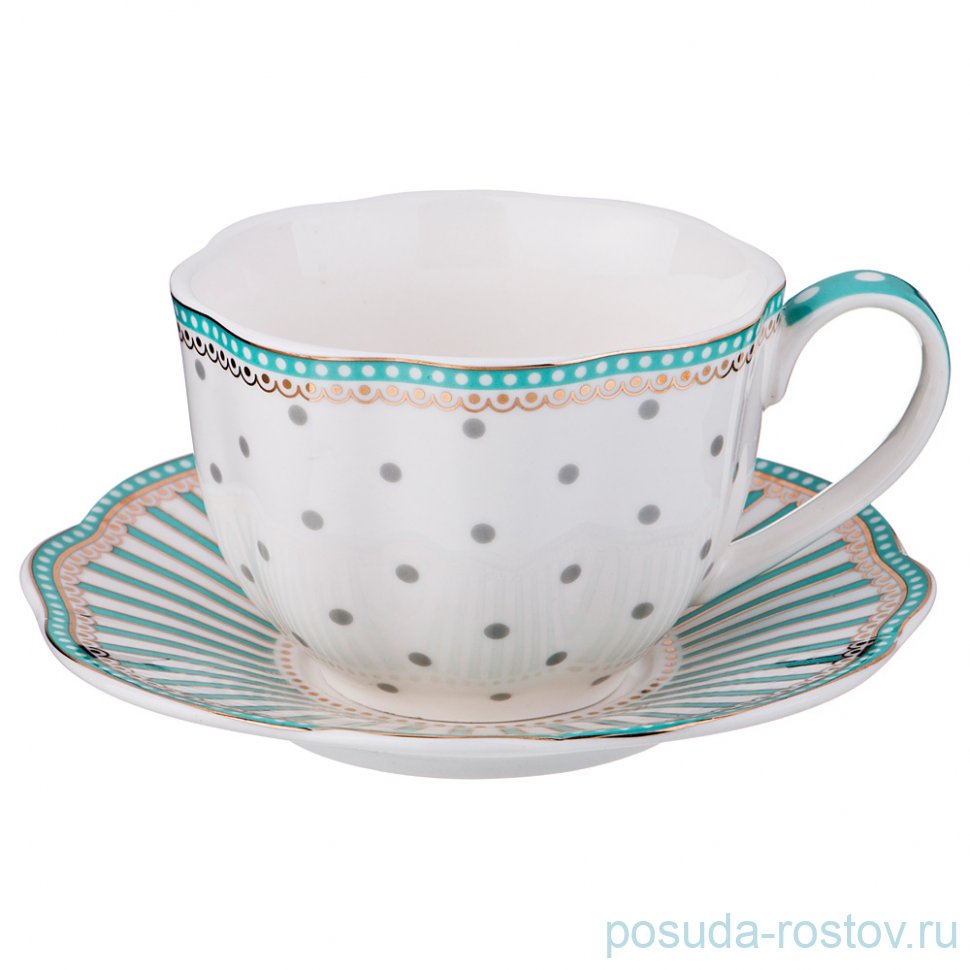 Чайная пара 250 мл 1 шт "Горох /Зелёная окантовка" / 189713