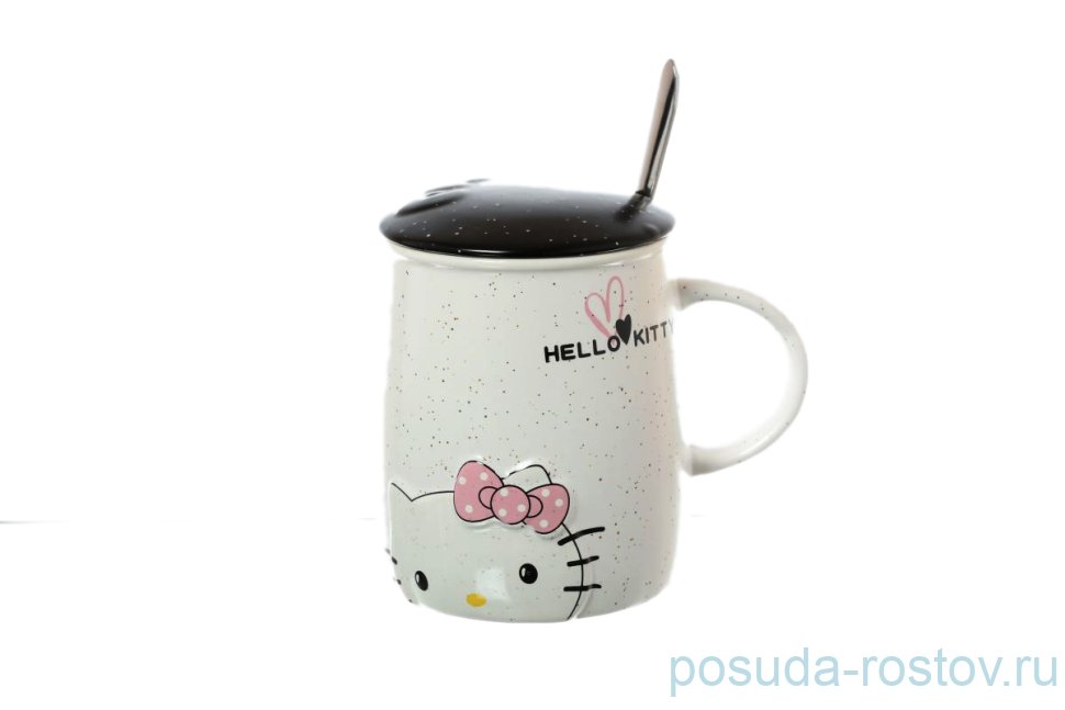 Кружка 400 мл с крышкой и ложкой "Hello Kitty" / 140359