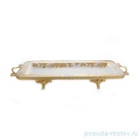 Поднос 68 х 30 х h 6 см прямоугольный н/н &quot;Масони /Золотые розы&quot; керамика+латунь / 104730
