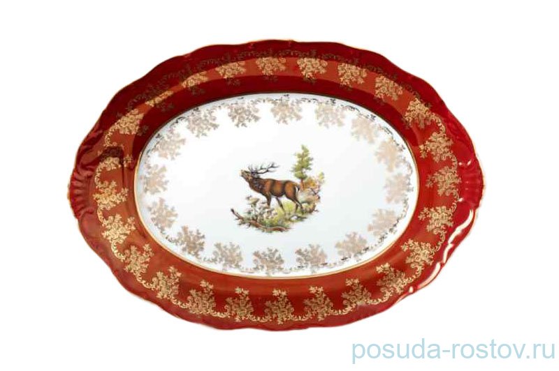 Блюдо 40 см овальное  Bohemia Porcelan Moritz Zdekauer 1810 s.r.o. "Магнолия /Охота красная" / 047591