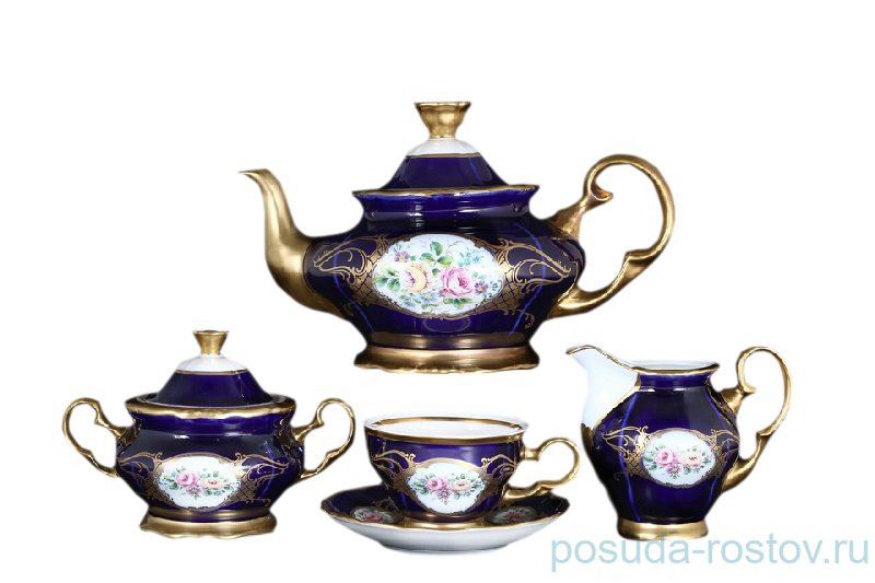 Чайный сервиз на 6 персон 15 предметов Bohemia Porcelan Moritz Zdekauer 1810 s.r.o. "Анжелика /Цветы /Кобальт" / 027672 Чайный сервиз на 6 персон 15 предметов Bohemia Porcelan Moritz Zdekauer 1810 s.r.o. "Анжелика /Цветы /Кобальт" / 027672