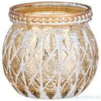 Подсвечник 6,5 х 6,5 х 5,5 см &quot;ташкент&quot; с металлическими элементами янтарный / 272885