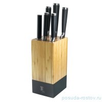 Набор ножей для кухни на подставке из бамбука 7 предметов &quot;Black Royal Line&quot; / 156525